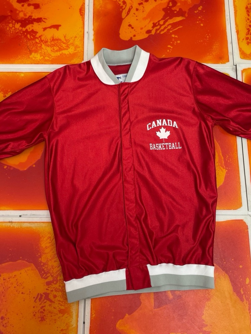 Champion Red Canada Basketball Shooting Jacket with White Trim
